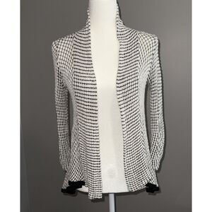 Mauve Open Front Sweater Cardigan Stretch Black White Classic Office Small